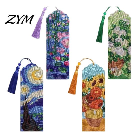 Acrylic Page Markers 4PCS Christmas Theme Diamond Painting Bookmarks, Creative DIY Art Kits, Holiday Party Favors Stress Relief Portable Book