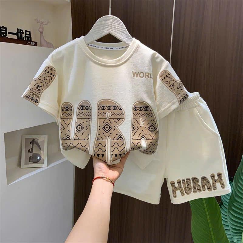 Летняя детская одежда с коротким рукавом + шорты в спортивном стиле модный комплект