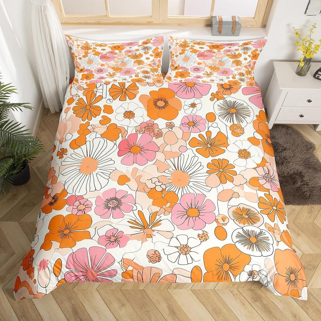 Comforter Retro Flowers Watercolor Yellow Floral Green Leaves Plant Comforter And 2 S Trippy Style Bedding Set
