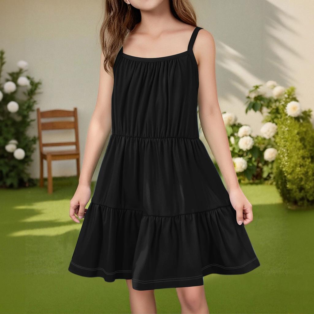 Children's Summer Casual Fashion Round Neck Solid Color Sleeveless Dress