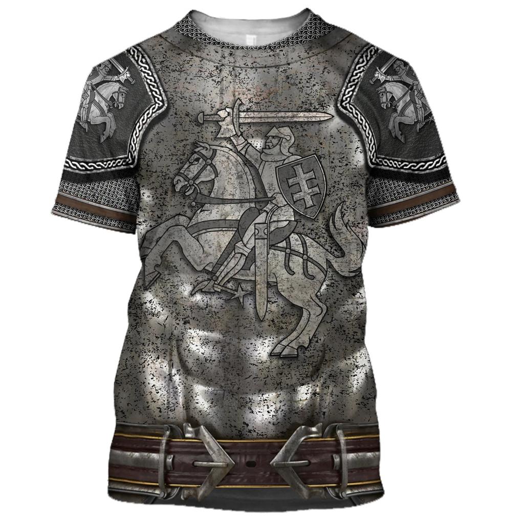 Medieval Knight Armor Men's T-shirt Tops 3D Print Tshirts Templar Knight Cosplay Short Sleeve Shirt O Neck Cool Streetwear
