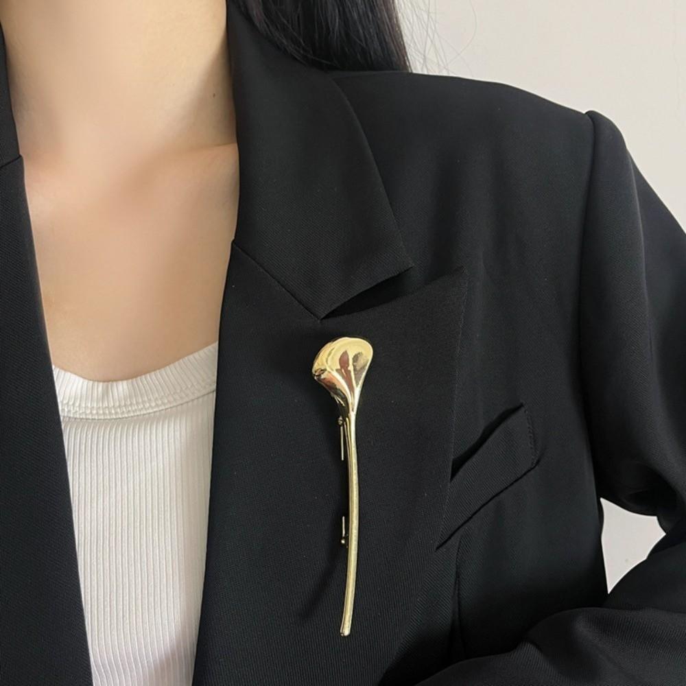 French Style Long Leaf Pin Corsage Ornament Metal Glossy Brooch Ginkgo Leaf Brooch  Gift