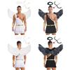 Mens Cupid Costume Set Romper Jumpsuit Detachable Sleeves Feather Angel Wings Headwear M Shaped Bow Heart Arrow