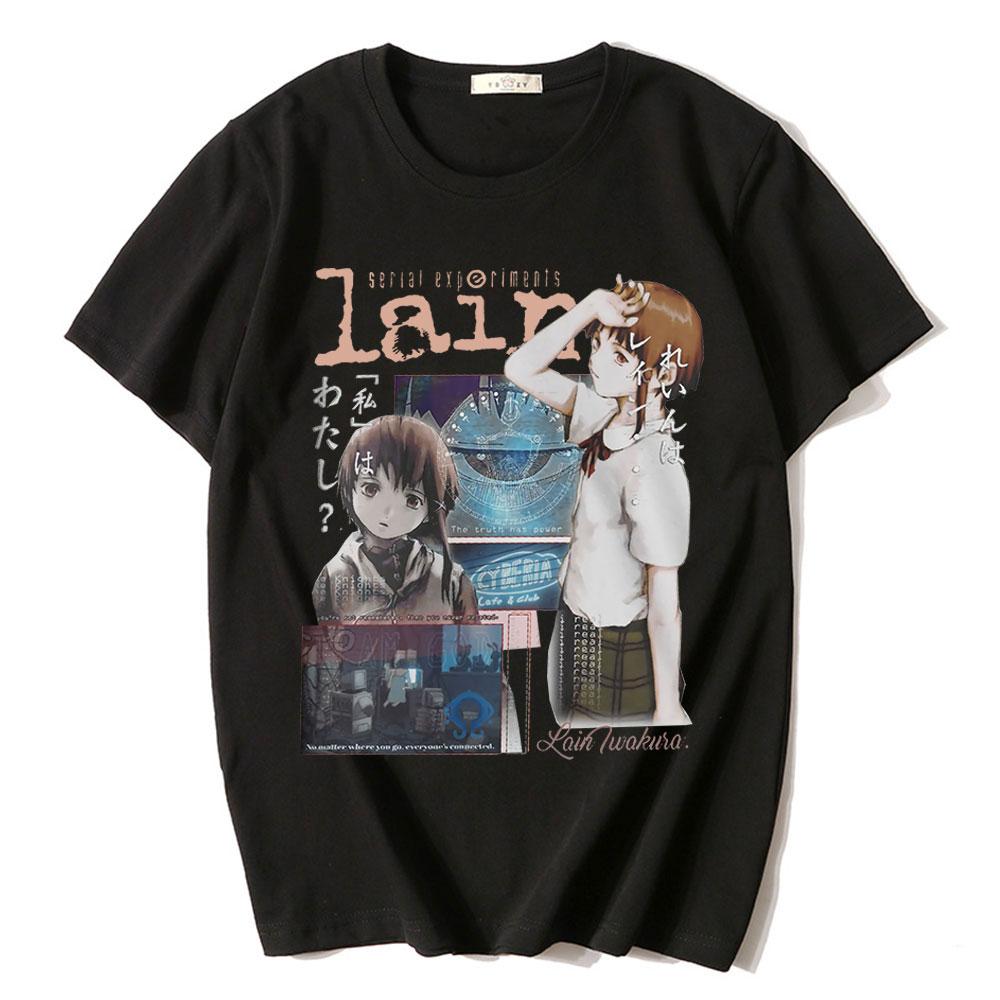 Unisexga TV Serial ExperiUnisexts Lain T-Shirt Iwakura Anime Girl Sci Fi Unisex's Unisex's Fashion Short Sleeve Oversized T-shirts Streetwear Tops