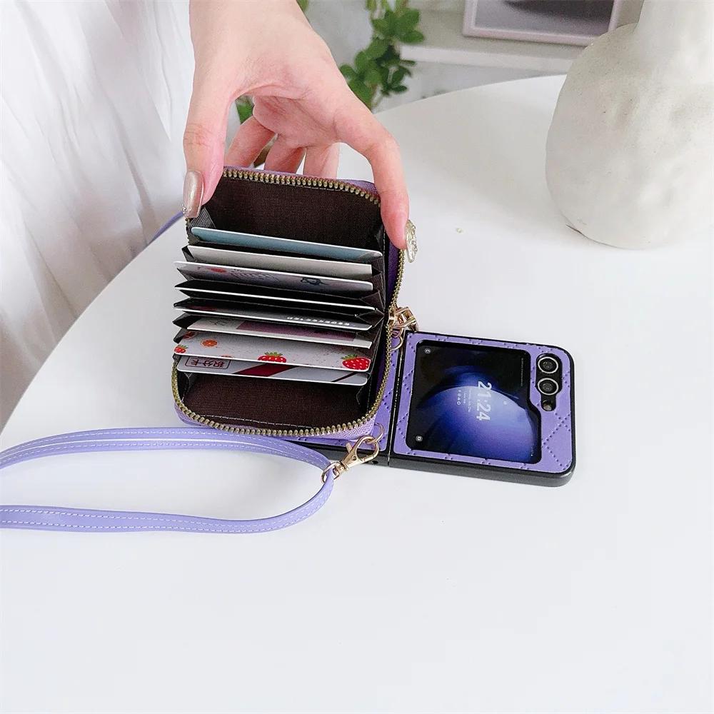 Zipper Crossbody Wallet with Card Holder Phone Case for Samsung Galaxy Z Flip 6 5 4 Flip6 Flip5 Flip4 Flip3 Leather Shell Cover