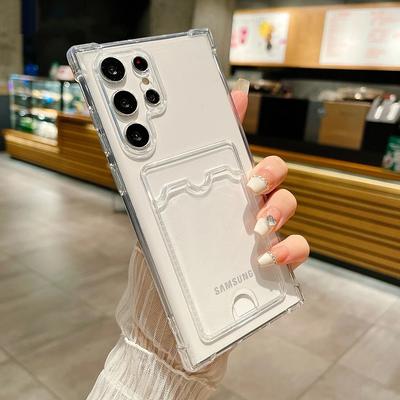 Кошелек-держатель для карт Прозрачный чехол для Samsung Galaxy S24 S23 S22 S21 Ultra Plus S20 FE A55 A35 A25 A15 A54 A34 A14 Силиконовый чехол