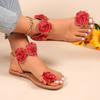 Женские сандалии-гладиаторы на перемычке между пальцами - Богемные плоские пляжные сандалии с цветочным дизайном, дышащие повседневные туфли с ремешками и открытым носком для улицы
