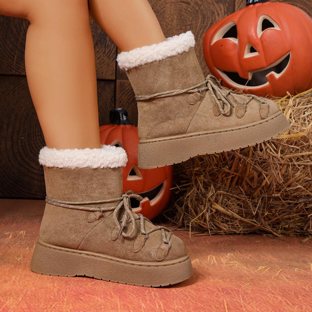 Осень 2025 новый внешнеторговый Сяосянфэн маффин толстая подошва зимние сапоги женские корейская версия круглый носок рукав теплые женские сапоги