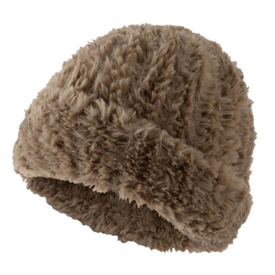 Women Winter Hat Fuzzy Faux Fur Brimless Solid Color Dome Windproof Warmth Sun Protection Knitted Cap Outdoor Travel Headwear