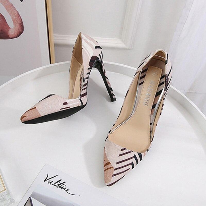 Женские туфли на шпильке с острым носком, атласные пикантные туфли с цветными блоками на каблуке 11 см WZ