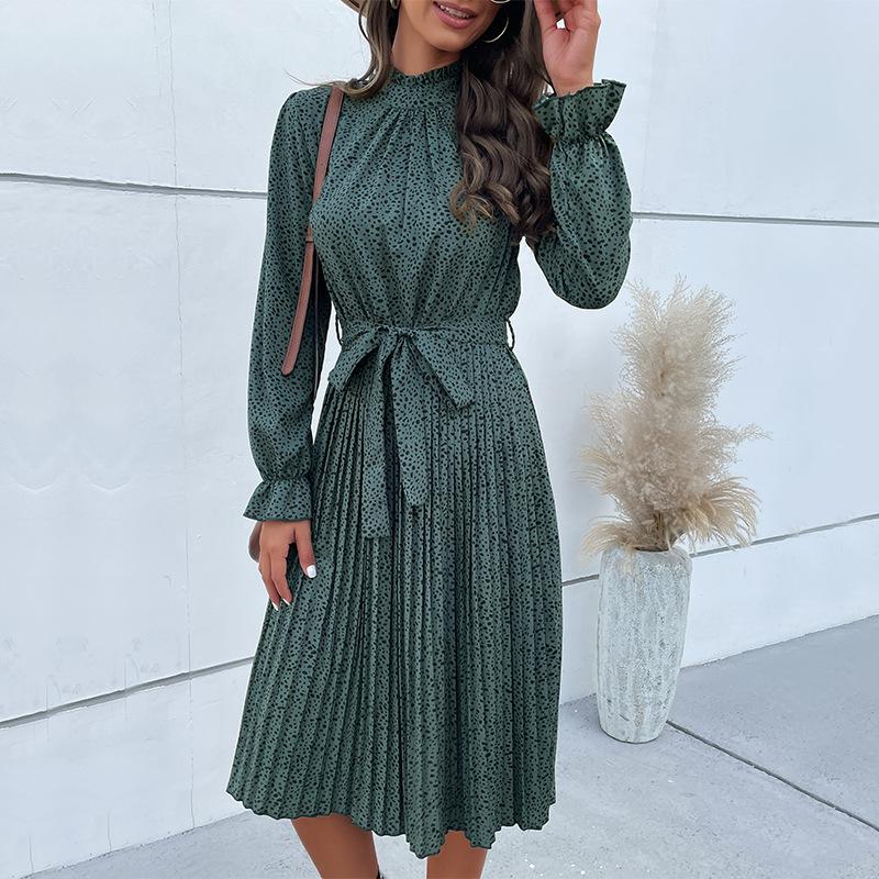 YYFS Женская мода лето весна горошек печати с длинным рукавом половина водолазки повседневные платья