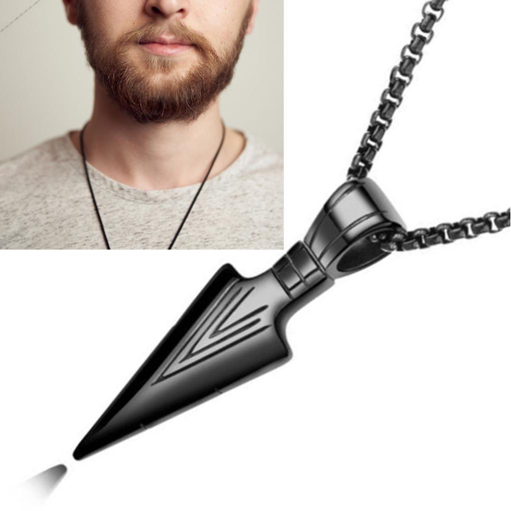 Cool Arrowhead Pendant Stainless Steel Necklace 60cm Chain Vintage Style for Men Boys Teens
