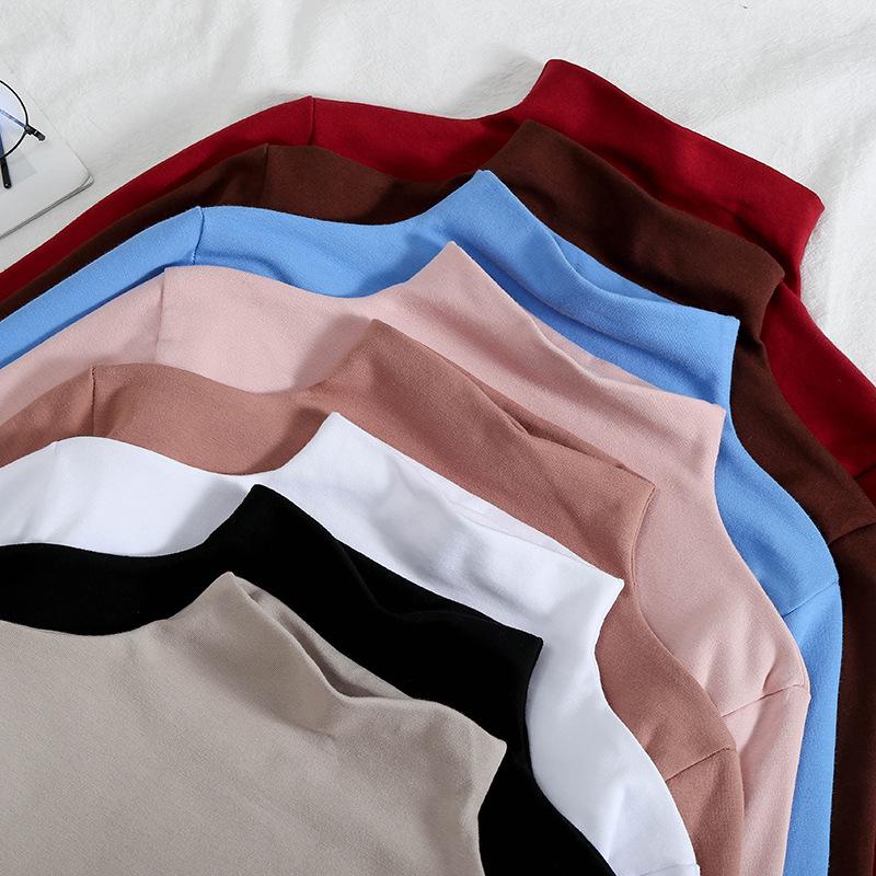 2024 Women's Korean Style Solid Color Plus Velvet Long Sleeve T-Shirt, Autumn/Winter