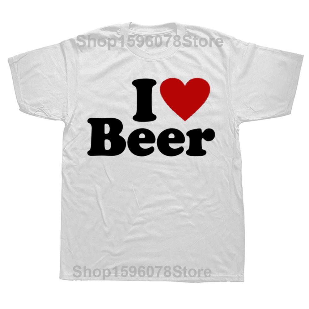 Забавные футболки с графикой красного сердца "Я люблю пиво" для мужчин и женщин, модные повседневные футболки из 100% хлопка, свободного кроя, оверсайз, для любителей пива