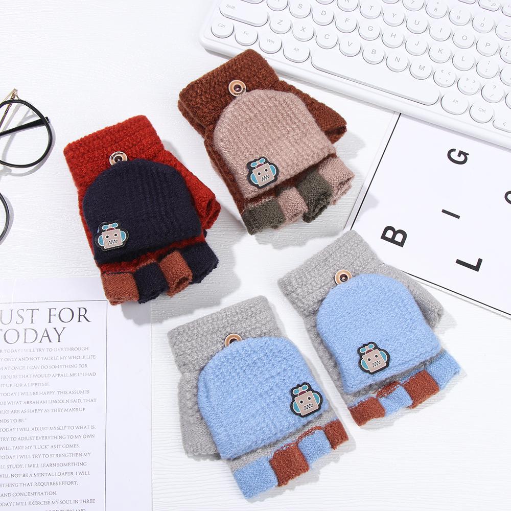 Students Children Fashion Knitted Glove Half-finger Gloves Thickening Gloves Winter Warm Mittens