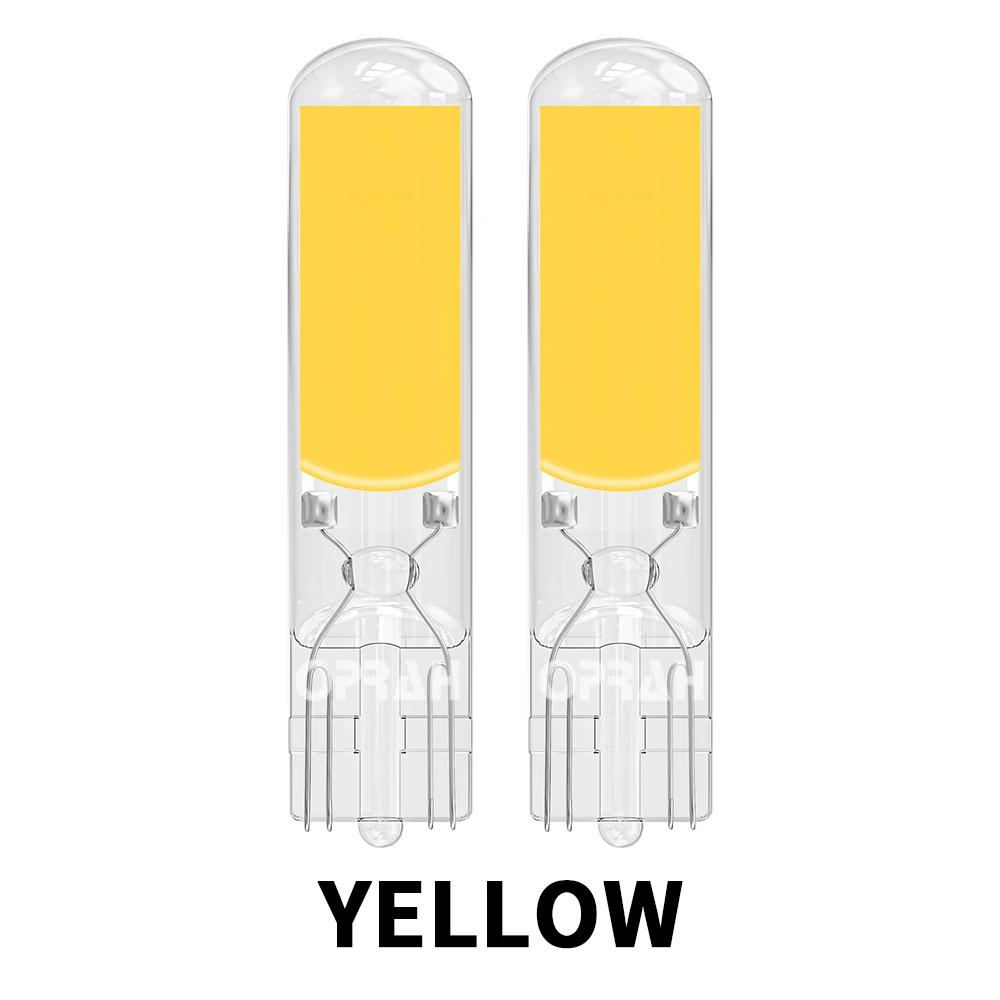 2X T10 W5W 194 T15 W16W LED Bulbs Reading Lights COB Auto Brake Lamp Glass Sapphire Drive-free Dome Light Amber 12V White 6000K