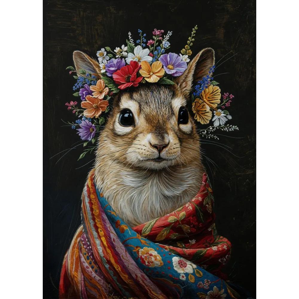 Retro Animals Posters Lion Wolf Rabbit Cat Dog Turtle with Flowers Print Canvas Painting Wall Art Picture Home Room Decor Mural