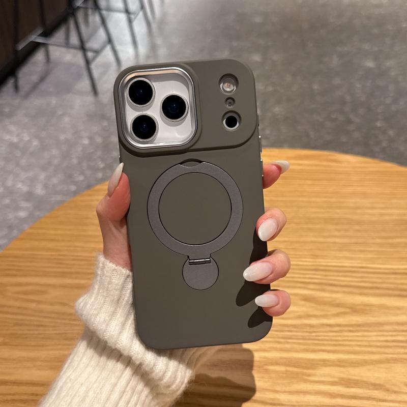 Вращающийся кронштейн Чехол для телефона Для iPhone 17 16 15 14 13 Pro Max Роскошный Жидкий силикон Для Magsafe Магнитная Металлическая крышка
