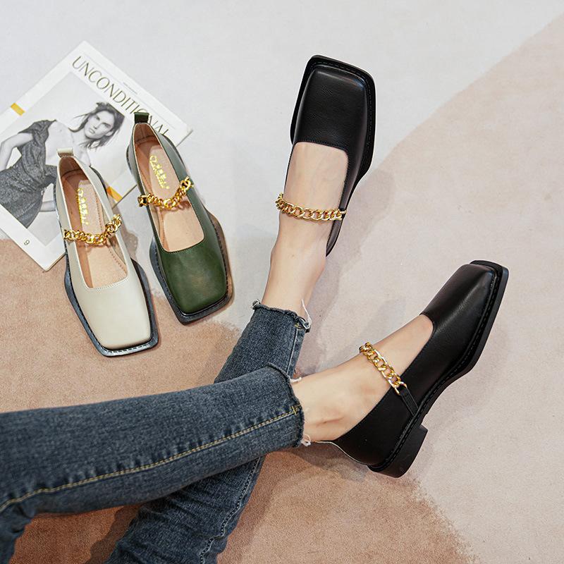Мода 2024 весна и осень женская уличная обувь женские повседневные лоферы британский стиль металлическая цепочка дизайн банкет и офис 41-43