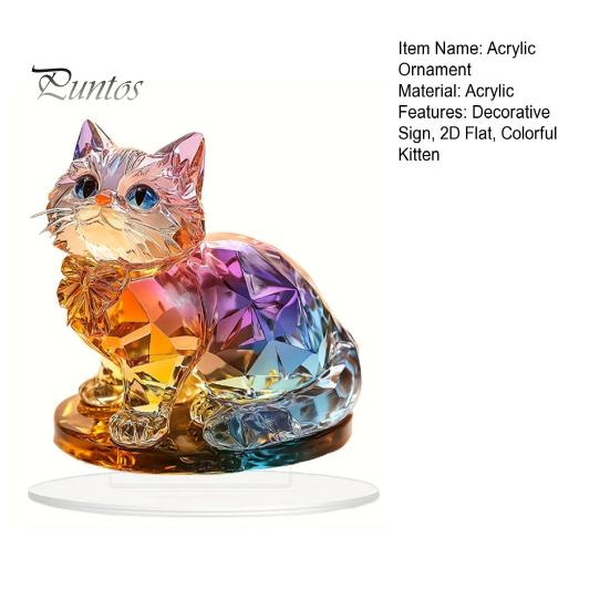 Kitten Acrylic Ornament 2D Colorful Cat Ornament with Base Cat Tabletop Decoration Sign for Home Mantel Desk Bookshelf Decor