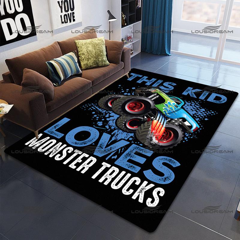 Square Flannel Monster Truck Carpet Thrill Game Monster Jam Decorative Floor Mats Modern Home Living Room Rugs Bedroom Carpet