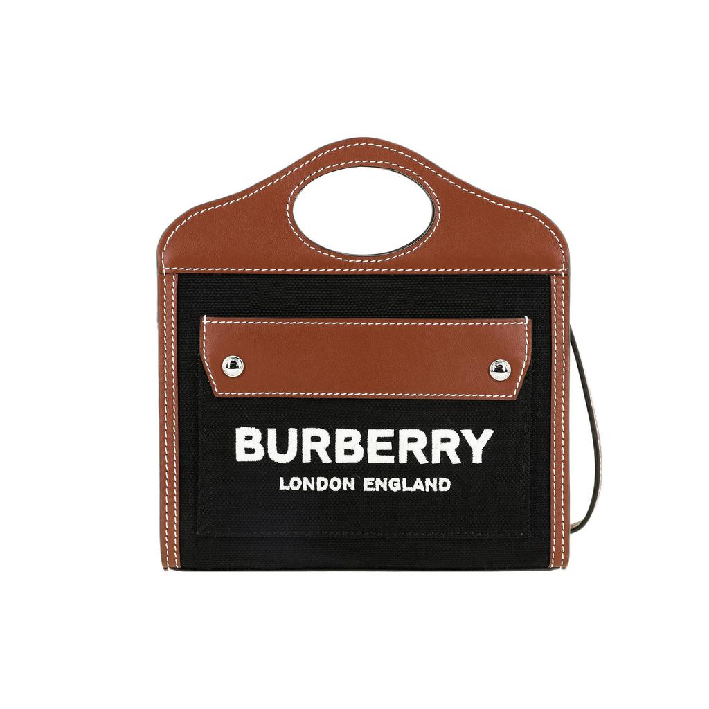 Burberry Two-Tone Design Detachable Adjustable Shoulder Strap Canvas And Leather Pocket Bag Mini Women Shoulder Bag Black 80551871