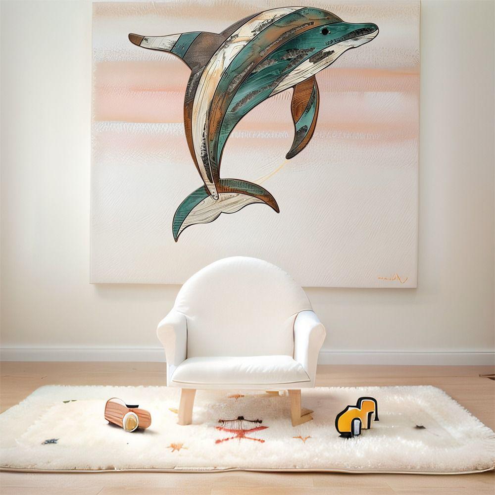 Retro Wooden Dolphin Wall Ornament Ocean Series Marine Animal Decoration Summer Outdoor Hawaiian