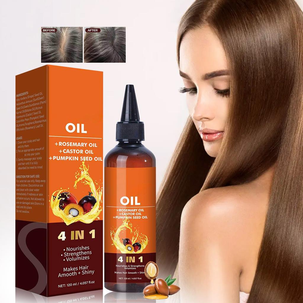 Масло для волос 4 в 1, веганское масло для волос Питает, укрепляет волосы и уменьшает секущиеся кончики, подходит для всех типов волос (120 мл)