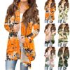 Women's Fashion Casual Christmas Print Medium Length Cardigan Jacket Coat