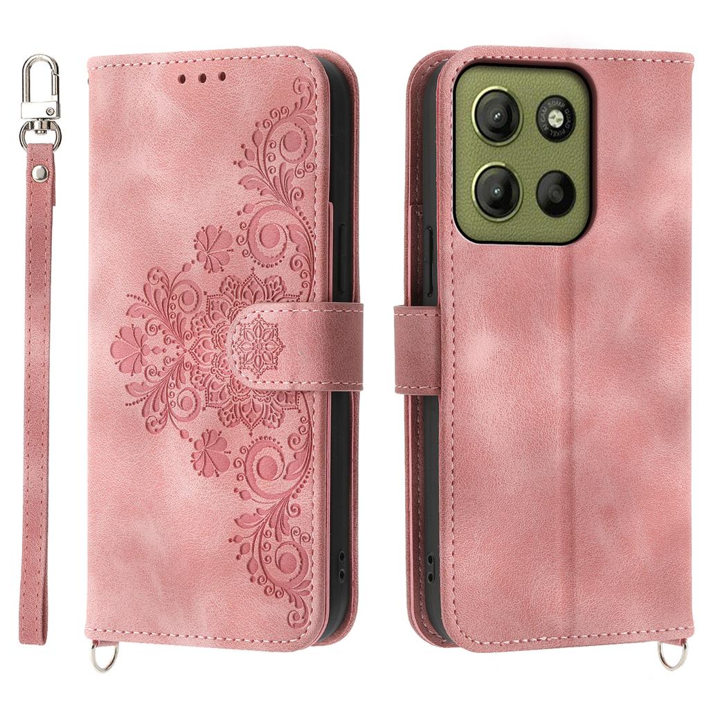 For Motorola Moto G15 4G Case Flower Pattern PU Leather Wallet Phone Cover with Strap