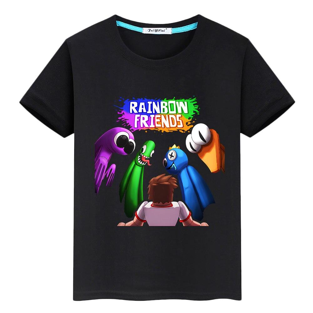 Футболка с героями мультфильмов «Радуга друзья» Короткие топы с принтом 100% хлопок Аниме Футболки y2k цельная одежда для мальчиков и девочек Летняя детская одежда