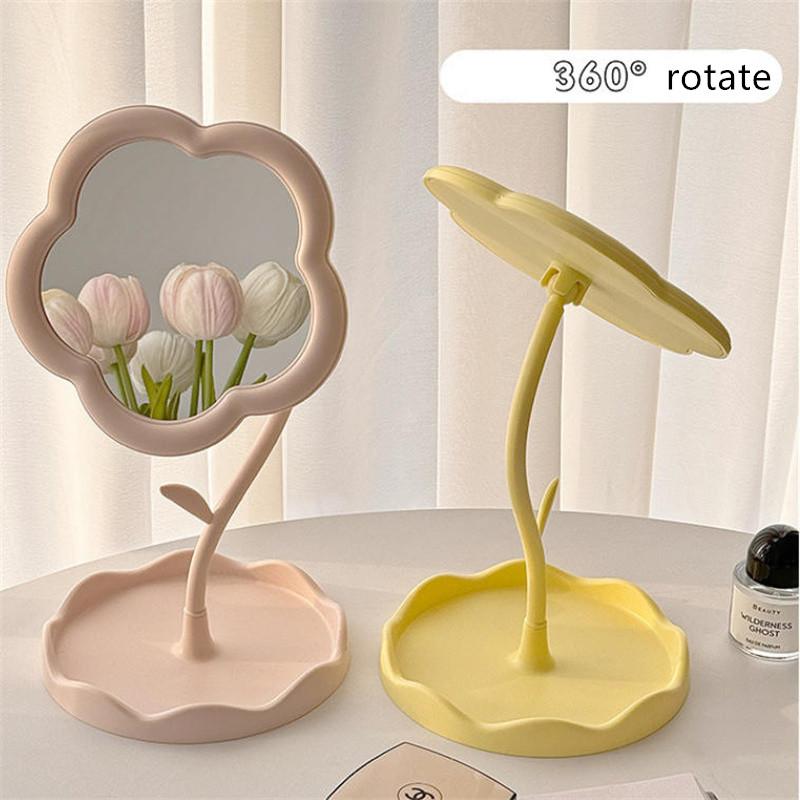 1PC Portable Mini Mirror Flower Mirrors Creative Dormitory Mirror For Bedroom Home Decor Rotate Mirror Girls Women New Year Gift
