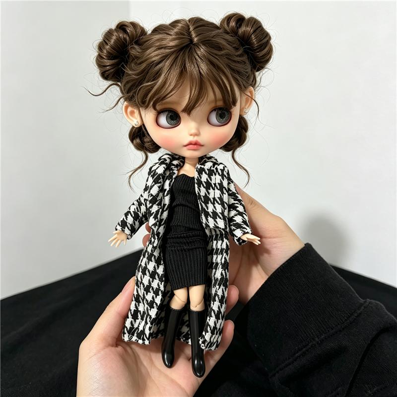 Для кук Blythe Наряд Одежда Роскошный Клетчатый Плащ Комплект Платьев Сладкая Принцесса Юбка с Бантом Одежда Для Барби OB24 Маленькая 1/6