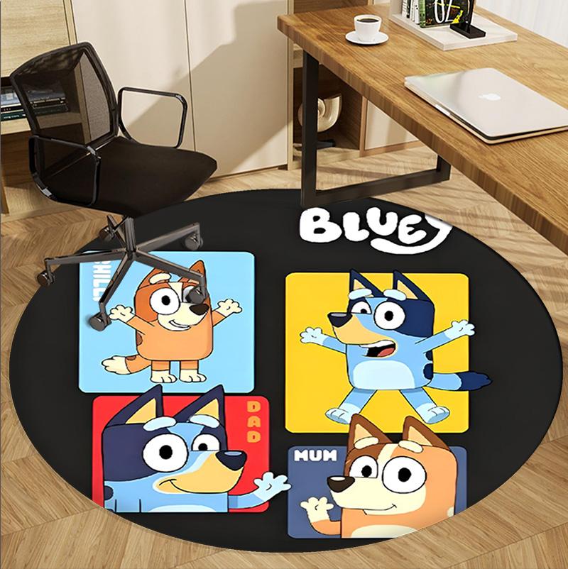Bluey Pattern Round Rug, Indoor/Outdoor Mat, for Picnic, Gameroom, Bedroom, Office, Living Room, Home Decor Carpet, Birthday Gift