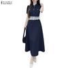 ZANZEA Женские летние комплекты из двух частей: блузка с коротким рукавом и длинные юбки