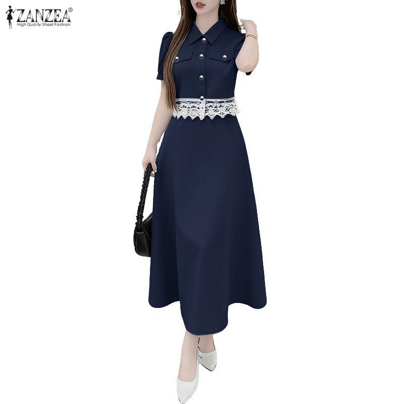 ZANZEA Женские летние комплекты из двух частей: блузка с коротким рукавом и длинные юбки
