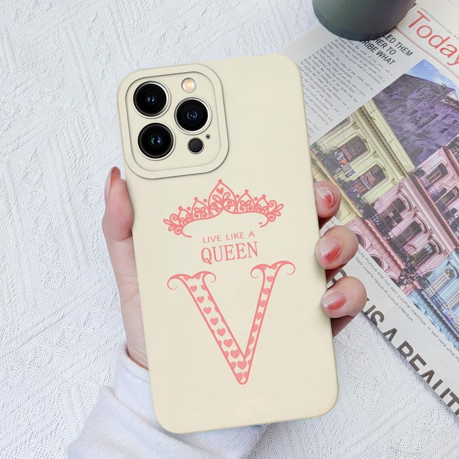 Case Cover For Apple iPhone X XS XR SE 13 14 15 Pro Max Luxury Crown Letters Liquid Soft Silicone Shockproof Matte Anti Drop For iPhone Shell Bumper