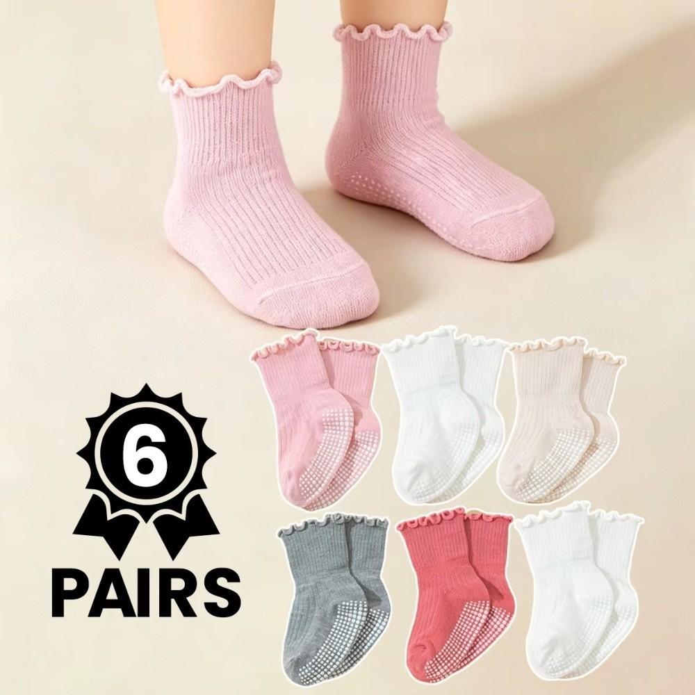 6 Pairs 6 Pairs Pack Anti-Slip Socks Breathable Fabric Toddler Socks Indoor Activities
