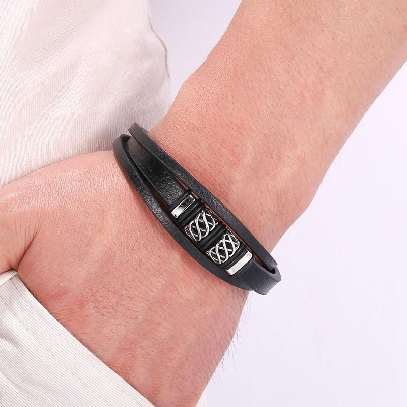 Новый многослойный комбинированный аксессуар ручной работы из нержавеющей стали, мужской кожаный браслет, модные мужские украшения