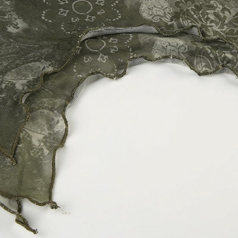 Женская майка с винтажным принтом, неровным подолом и висячим воротом, дизайнерская трикотажная лоскутная подтяжка