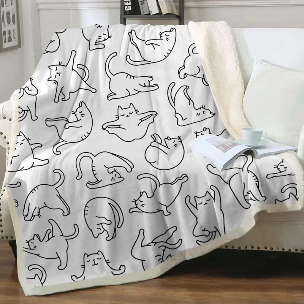 Grey and White Cats Blanket Plush Sherpa Flannel Throw Blanket for Couch Sofa Super Soft Blanket Bedroom TV Throw Blanket Full