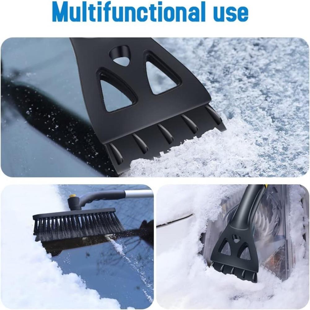 Автомобильный скребок для льда с метлой, автомобильный скребок для льда и щетка для снега 2 в 1, головка щетки с поворотом на 360°, нескользящая ручка из пенопласта, для легковых автомобилей, грузовиков, внедорожников, ветрового стекла