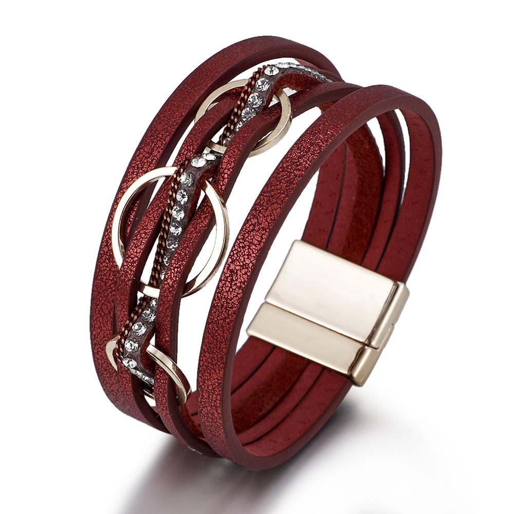 New European and American Wind Magnetic Buckle Women's Bracelet Ring-link Design Creative Multi-layer PU Leather Bracelet
