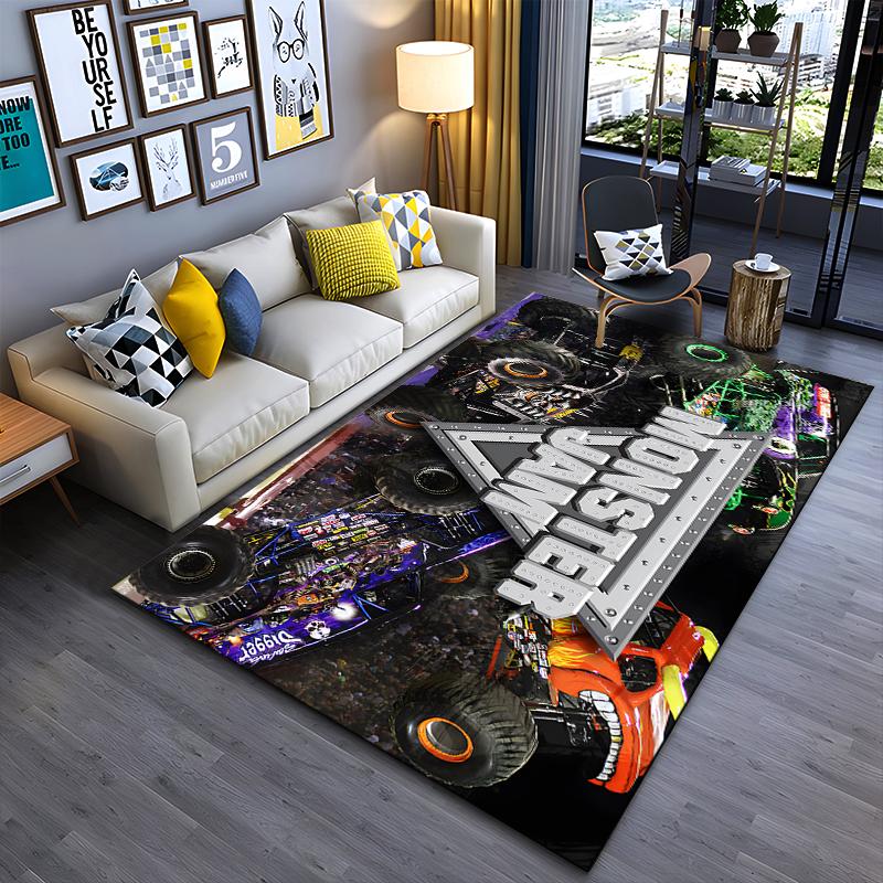 Monster Trucks Graphic Rug Non-slip rug suitable for living room and bedroom sofas.