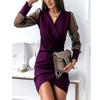 Women's Solid Color Mesh Long Sleeve V-neck Sexy Short Dress
