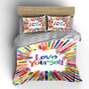 Rainbowcolored stripes "Love Yourself". Bedding sets Duvet cover sets Duvet covers Pillowcases(1 * Duvet Cover 2 * Pillowcases, without duvet insert)