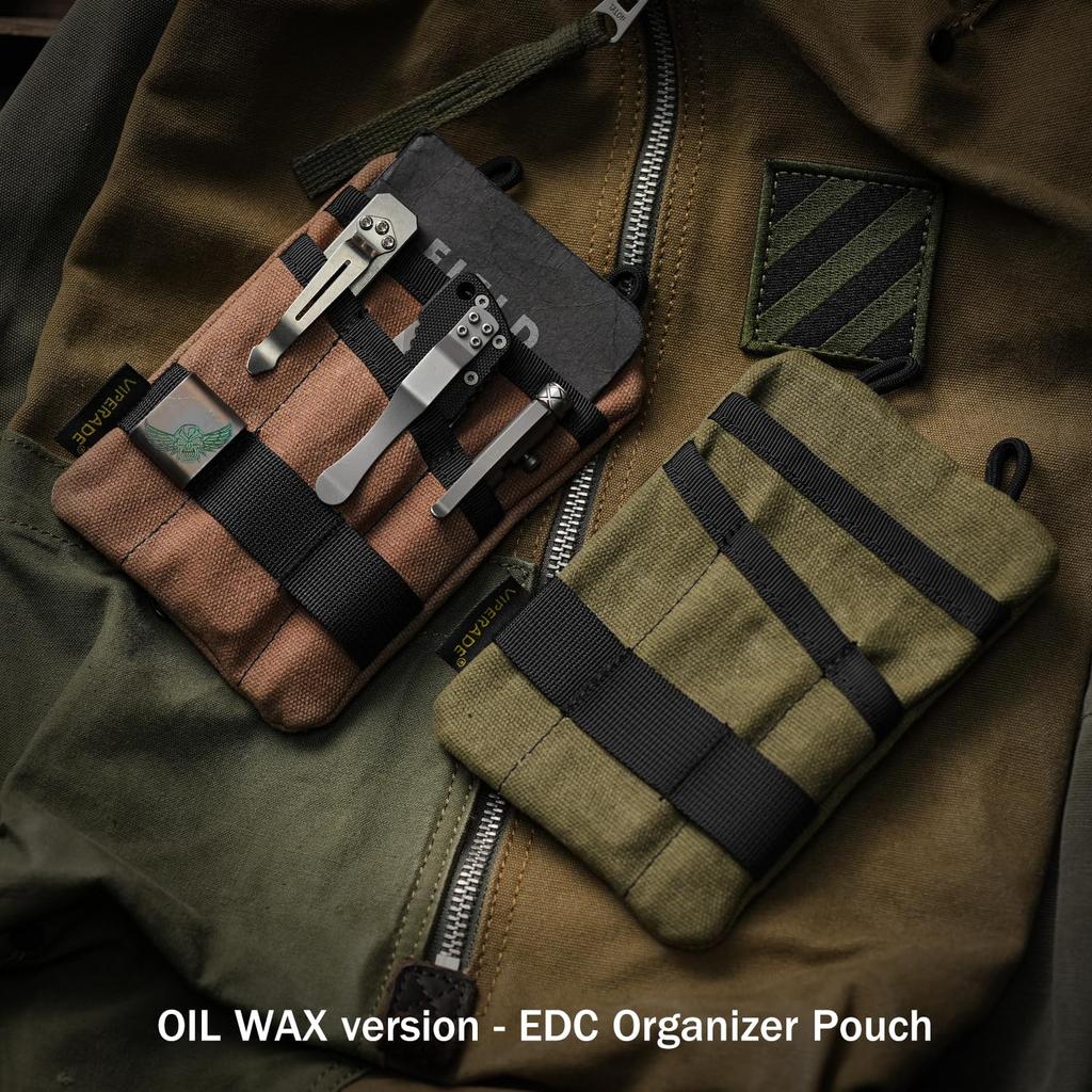 VIPERADE EDC Waxed Canvas Pocket EDC Pocket Organizer Pouch for 3 Tool Slots and 1 Zipper Perfect for EDC Gear VE1-OW Pouch, Organizer, Men, Pocket,