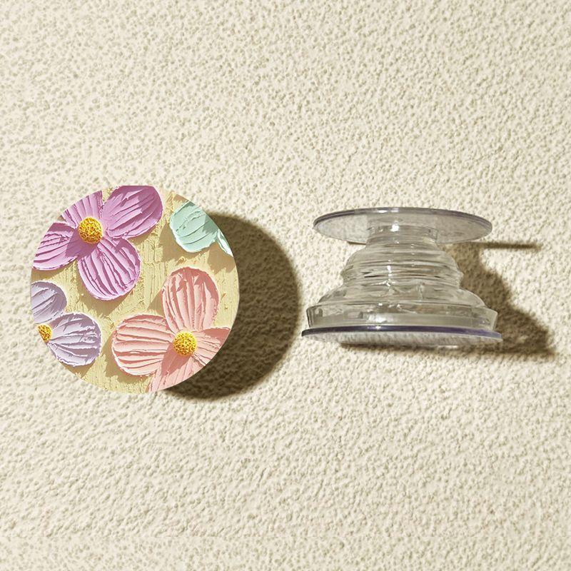 Round Oil Painting Flower Phone Stand, Telescopic Air-Cushion Stand, Adhesive Desktop Phone Stand