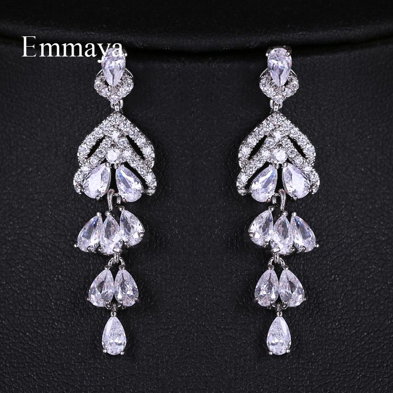 Emmaya New AAA Zirconia Hanging Multi-storey Waterdrop Shape Long Earring For Women And Ladies ELegant Crystal Bridal Party