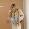 AC INS Style Mohair Checkered Shawl Scarf - Autumn/Winter, Tassel, Contrast Color